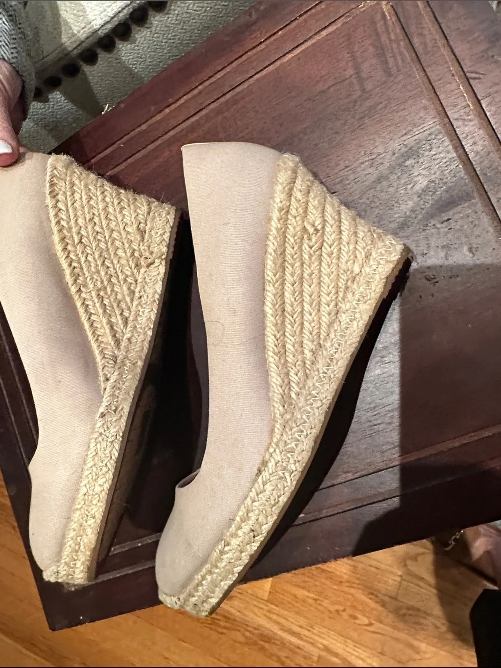 J. Crew Beige Canvas Platform Wedge Pumps